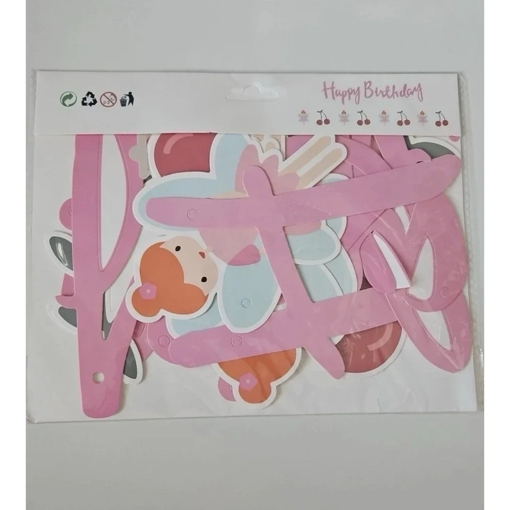 Happy Birthday Fairies & Cherries‎ Set Of 2 Hanging Decorations Girl Banner Pink